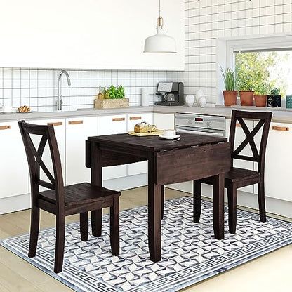 RuiSiSi 3 Piece Drop Leaf Dining Table Set with 2 X-Back Chairs Solid Wood Kitchen Table Set for Kitchen, Dining Room, Small Space, Espresso - color: Espresso, size: 3 Piece