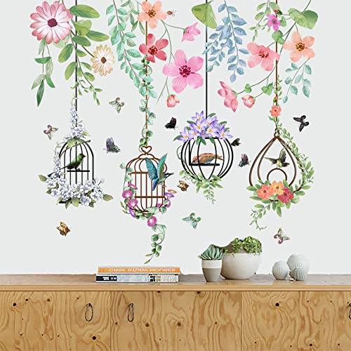 Runtoo Birdcage Wall Art Stickers Butterfly Flower Hanging Vine Wall Decals Living Room Bedroom Nursery Party Decor - color: Flower Vine Birdcage