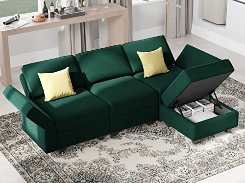 Belffin Convertible Sectional Sofa with Chaise Velvet L Shaped Sofa Couch Modular Sectional Sofa with Storage Green - color: Green, size: L Shape Sofa
