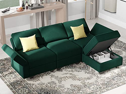 Belffin Convertible Sectional Sofa with Chaise Velvet L Shaped Sofa Couch Modular Sectional Sofa with Storage Green - color: Green, size: L Shape Sofa