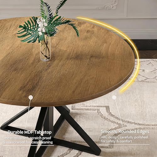GarveeHome 47 Inch Round Dining Table for 4- Brown/Only Table | Circle Dinner Tables for Kitchen, Dining Room, Living Room, Meeting Room, Apartment - color: Brown