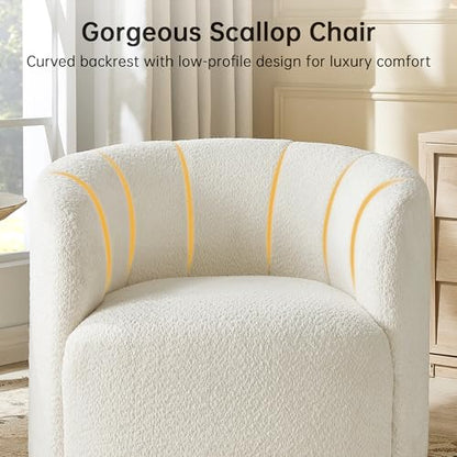 Swivel Accent Chair, No Assembly Required Upholstered Boucle Fabric Barrel Chair for Living Room Set of 2, Beige - size: 2 swivel chair