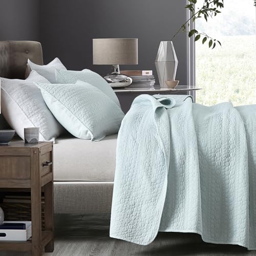HORIMOTE HOME Quilt Set Twin Size Aqua Blue, Classic Geometric Spots Stitched Pattern, Pre-Washed Microfiber Chic Rustic Look, Ultra Soft Lightweight Quilted Bedspread for All Season, 2 Pieces - color: Aqua Blue, size: Twin