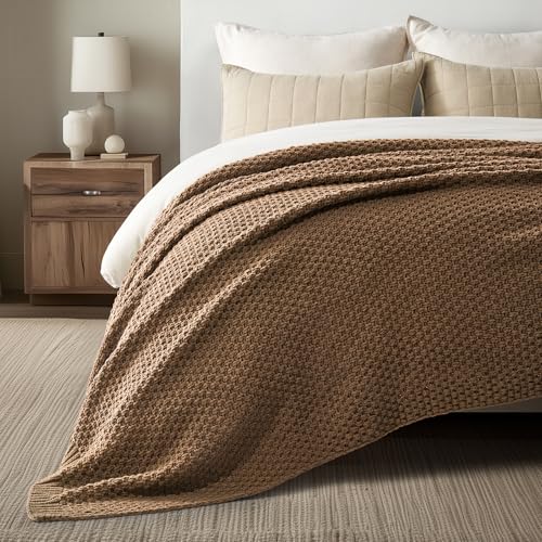 EVERGRACEHOME Chunky Chenille Knit Throw Blanket, 90 x 90, Camel Brown | Sculpted Moss Stitch, Chic Modern Farmhouse, All-Season Warmth, OEKO-TEX® Certified, Oversized Queen for Couch, Bed, Sofa - color: Camel Brown, size: 90" X 90"