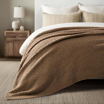 EVERGRACEHOME Chunky Chenille Knit Throw Blanket, 90 x 90, Camel Brown | Sculpted Moss Stitch, Chic Modern Farmhouse, All-Season Warmth, OEKO-TEX® Certified, Oversized Queen for Couch, Bed, Sofa - color: Camel Brown, size: 90" X 90"