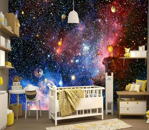 YIHWM-Peel and Stick Galaxy Wallpaper Universe Planet Starry Sky wall Mural | Tear-resistant,with a substantial feel;Will not be damaged during repositioning.Boy's Room,kids room wallpaper.M-118"x85" - color: Yh12, size: 118"x85"