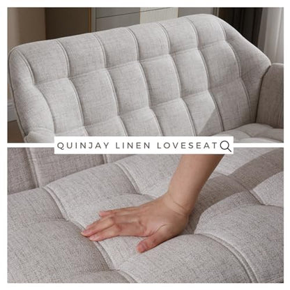 48" Small Loveseat Sofa, Modern Linen Fabric Mini Sofa Couch 2-Seater Love Seat with Quilting Backs and Wood Legs for Living Room, Bedroom and Small Space, Beige - color: Beige