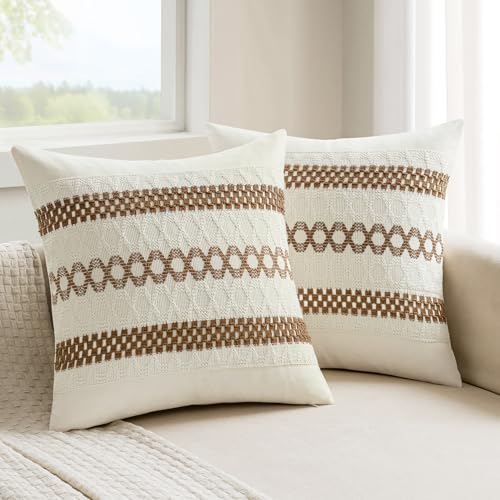 MIULEE Set of 2 Coco Brown Boho Decorative Pillow Covers 18x18 Inch | Farmhouse Couch Throw Pillows, Modern Spring Cotton Cushion Covers, Macrame Woven Home Decor for Bed Sofa Chair - color: Coco Brown, size: 18" x 18" (Pack of 2)