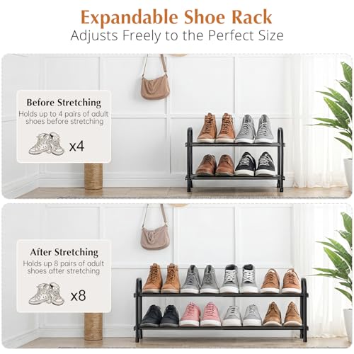 INSMART 2-Tier Expandable Shoe Rack:Stackable and Adjustable Shoes Organizer Storage Shelf, Sturdy and Durable Metal Structure Free Standing Shoe Rack for Closet Entryway Doorway - color: Black, size: 2-Tier