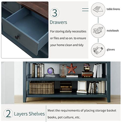 Modern Console Table, Pine Solid Wood Sofa Table with 3 Drawers and 2 Shelves, Entryway Table Sideboard Buffet Table for Living Room, 220 LBS Weight Capacity, Easy Assembly (Navy-1) - color: Navy-1