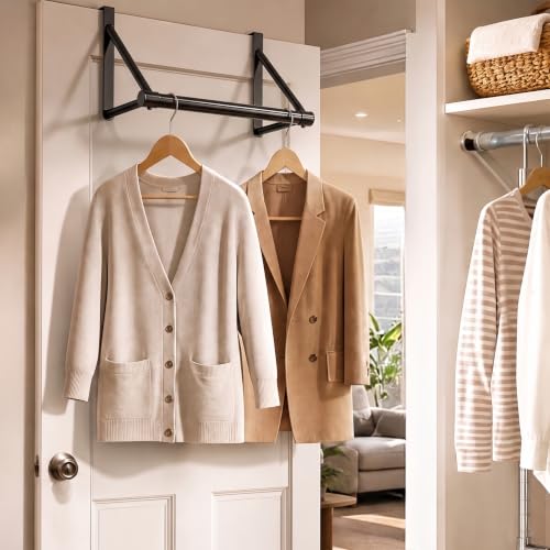 Simple Houseware Over The Door Clothes Hanging Rod, Black - color: Black