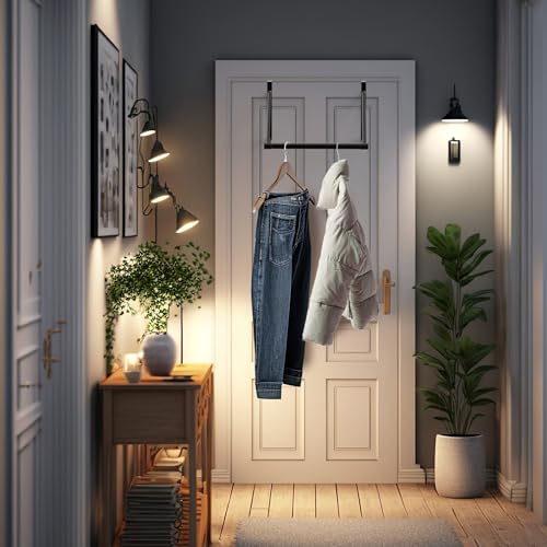 Simple Houseware Over The Door Clothes Hanging Rod, Black - color: Black