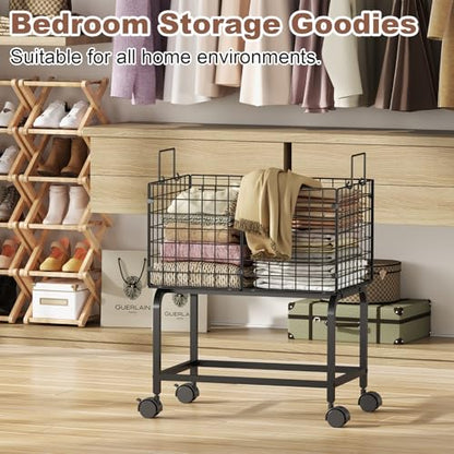 Wire Laundry Hamper Cart,Rolling Laundry Carts with Pull Handle,Black Tall Laundry Basket,Commercial Wire Laundry Hamper Cart-23.6 * 15.75 * 28 inches - style: Medium Oblong-Black