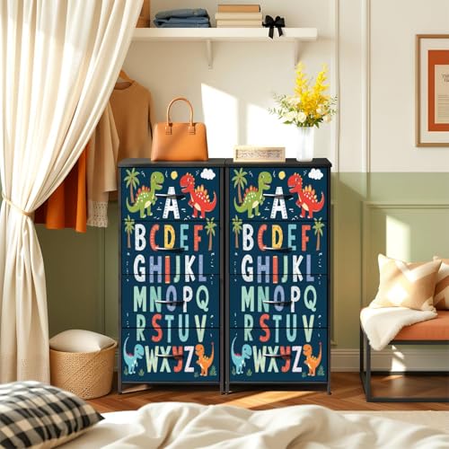 Dresser for Bedroom Funny Alphabet Cute Dinosaurs Educational Poster for Children Dresser for Closet with 4 Fabric Storage Drawers, Chest of Drawers for Closet Living Room Nusery Hallway - color: Multi2