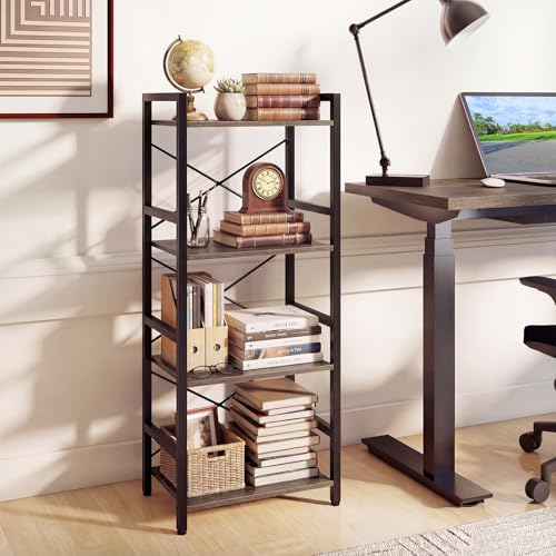 Tangkula 3-Tier Industrial Bookshelf, 16.5" Width Wooden Open Bookcase with Metal Frame, Freestanding Display Shelf Storage Organizer for Home Office, Living Room (1, Grey, 16.5” x 11” x 40”) - color: Grey, size: 16.5” x 11” x 40”