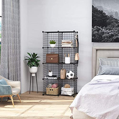 C&AHOME Wire Cube Storage, 8-Cube Organizer Metal C Grids Storage, Storage Bins Shelving, Modular Book Shelf, DIY Closet Cabinet Ideal for Living Room, Home, Office 24.8" L x 12.4" W x 48.4" H Black | Storage Bins Shelving, Modular Shelves, DIY Closet Cab