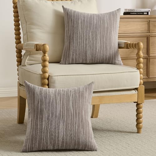 FUTEI Pack of 2 Chenille Throw Pillow Covers 18x18 Inch, Dyeing Coffee | Double-Sided Elegant Line Textured Design,Side Hidden Zipper,Machine Washable,Pill-Resistant,Colorfast,Insert Not Included. - color: Dyeing Coffee, size: 18" x 18" (Pack of 2)