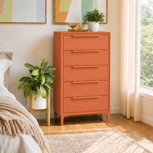 Naima Premium Fabric Dresser - Strong Metal Frame, 5 Spacious Sag-Proof Drawers with Sleek Metal Handles - Premium & Durable Storage Solution for Your Home (Orange) - color: Golden Hour (Orange), size: 14"D x 23.5"W x 41.8"H (5 Drawers)
