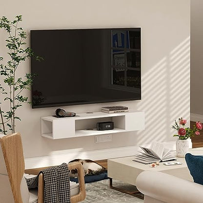 GHC Floating TV Stand, Wall Mounted Entertainment Center and Cabinet Shelf, Media Console for DVD Player, Space-Saving Under TV Shelf for Bedroom, Living Room (White) - color: White