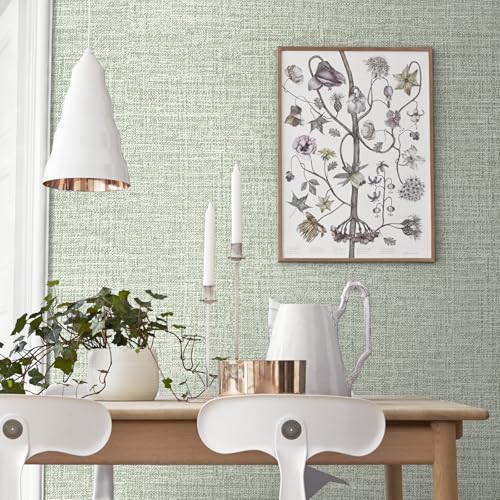 Green Grasscloth Wallpaper 17.3"x160" Faux Linen Textured Contact Paper Removable Self Adhesive Vinyl Wallpaper for Bedroom Bathroom Kitchen Cabinets - color: Green, size: 17.3" x 160"