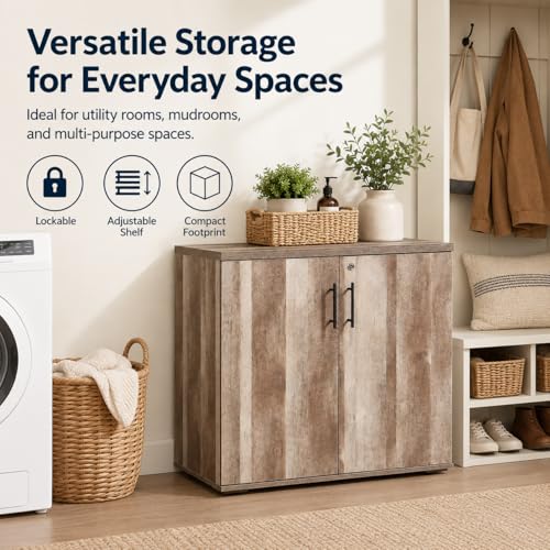 MMT Furniture Designs Ltd Office Storage Cabinet 2 Door Locking - File Cabinet Organiser Cupboard - Wooden Filing Cabinet 31.5" Long (Classic Oak) - color: Classic Oak