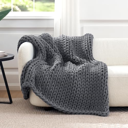 Dream Valley Hand-Knitted Breathable Cooling Weighted Blanket for Adults | AC-Free Cooling Durable Machine Washable OEKO-TEX Certified Throw Blanket for Deep Sleep&Hot Sleepers 12lbs Charcoal 40"x60" - color: Charcoal, size: 12 lbs (40" × 60")