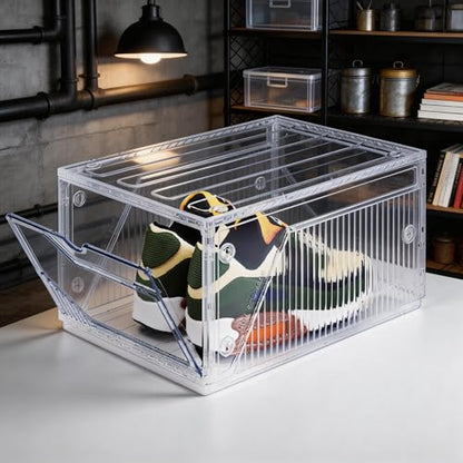 BROVIEW XX-Large Shoe Sneaker Storage Boxes for Size 14, 1 Pack Shoe Boxes | Stackable & Thicken Clear Plastic Shoe Organizers for Entryway Closet, Shoe Container Display Case w/ Magnetic Door - size: 1 pack