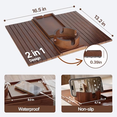 Bamboo Sofa Armrest Tray, Foldable Couch Arm Tray Side Table, 2 in 1 Anti-Falling Armrest Tables Cup Holder for Snacks, Drinks, Beers, Phone, Control, Flexible and Portable, Anti-Slip, (Brown) - color: Brown