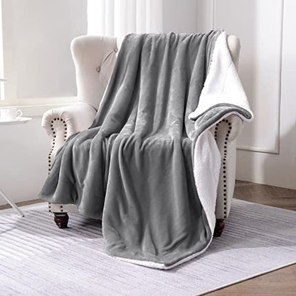 Sherpa Fleece Throw Blanket, Grey, 60x80 inches | Double-Sided Super Soft Luxurious Plush Blanket Twin Size - color: Gray, size: 60"×80"