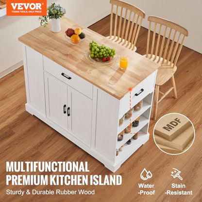 VEVOR 46" Wood Top Breakfast Bar with Storage Cabinet, Farmhouse Kitchen Table with Adjustable Shelf, Drawer, for Dining Kitchen Living Room, White - color: White