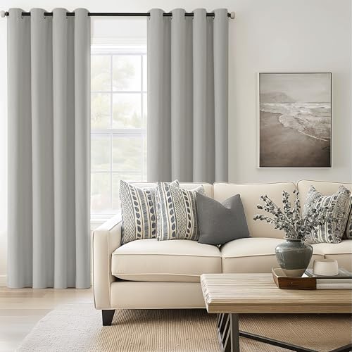 ChrisDowa Light Grey Blackout Curtains 102 Inches Long 2 Panels for Bedroom | Room Darkening,Light Blocking,Thermal Insulated,Faux Linen,Farmhouse,Grommet,Window Treatment,Drapes,Living Room,52x102 - color: Light Grey, size: 52"W x 102"L (Pack of 2)