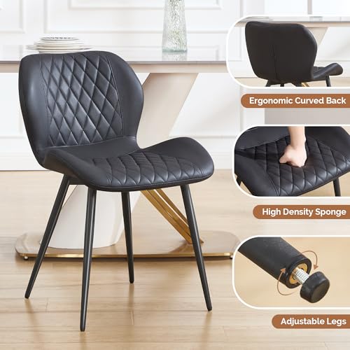 Dining Chairs Set of 2, Comfy Modern Dining Chairs with Thick Cushions, Upholstered Fabric Kitchen Side Chairs with Adjustable Metal Legs for Dining Room (Black) - color: Black, size: Set of 2