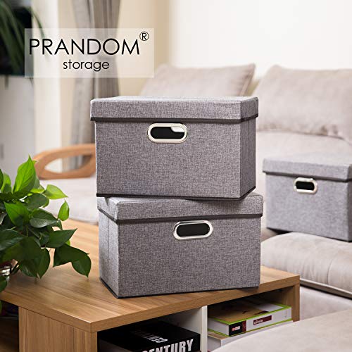 Foldable Storage Boxes with Lids [3-Pack] Linen Fabric Collapsible Storage Bins Organizer Containers Baskets Cube with Cover for Home Bedroom Closet Office Nursery (14.9x9.8x9.8) - color: Gray, size: M(3-Pack)