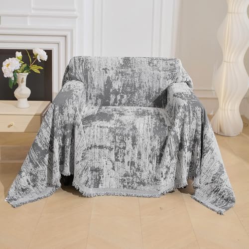 Small Couch Cover Oversized Chair Cover Washable, Chenille Soft Throw Cover for Single Sofa, Abstract Geometric Sofa Slipcover Multi-Use Furniture Protector for Pets, 71" x 91", Deep Grey - color: U-deep Grey Abstract, size: 71"x 91"
