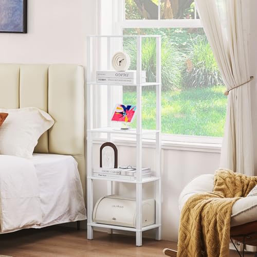 YUFAM 5 Tier Tall Narrow Bookshelf, Skinny Bookcase, Wooden Shelf, White | 54'' Tall Thin Book Shelf, Skinny Book Shelf for Modern Narrow Industrial Shelf fits Living Room, Office, Bedroom, Kitchen - color: White, size: 5-Tier