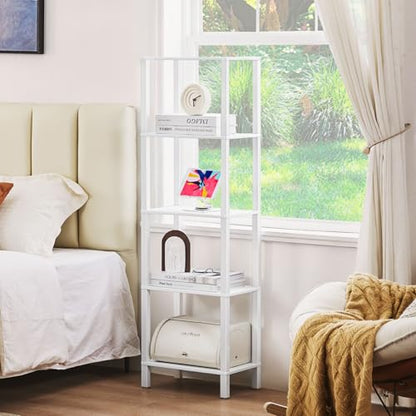 YUFAM 5 Tier Tall Narrow Bookshelf, Skinny Bookcase, Wooden Shelf, White | 54'' Tall Thin Book Shelf, Skinny Book Shelf for Modern Narrow Industrial Shelf fits Living Room, Office, Bedroom, Kitchen - color: White, size: 5-Tier