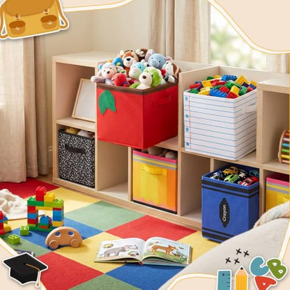 Crtiin 6 Pcs 11in Notebook Pencil Crayon Fabric Storage Bins Colorful Cubby Baskets with Handles Classroom Collapsible Cube Bins for Classroom Daycare Preschool Elementary Must Have (Stationery) - style: Stationery