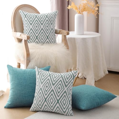 HPUK Throw Pillow Covers 20x20, Set of 4, Aqua Blue Couch Pillow Covers | Polyester fabric, patterned and solid designs, hidden zippers, machine washable, for sofas and beds, inserts not included - color: Aqua, size: 20" x 20" (Pack of 4)