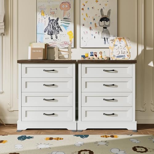 AODK 39" Tall Farmhouse 4 Drawer Dresser for Bedroom, Walnut & White | Engineered Wood, Chest of Drawers with Metal Handle, Modern Storage Cabinet and Organizers for Closet, Living Room, Entryway