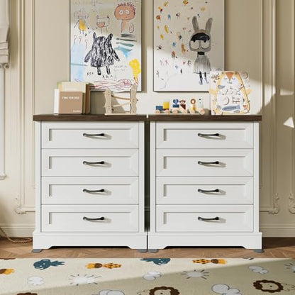 AODK 39" Tall Farmhouse 4 Drawer Dresser for Bedroom, Walnut & White | Engineered Wood, Chest of Drawers with Metal Handle, Modern Storage Cabinet and Organizers for Closet, Living Room, Entryway