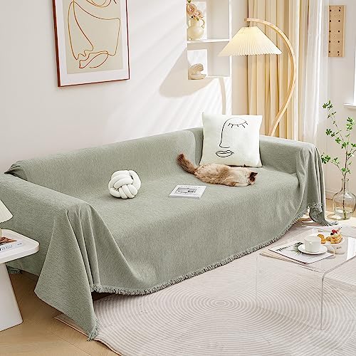 Simply Put Couch Cover Loveseat Sofa Cover for 2 Cushion Couch Sofa Cover Washable Sofa Throw Blanketr Decorative Modern Style for Living Room, 71" x 102", Sage Green - color: Tassels Edge-sage Green, size: 71"x 102"