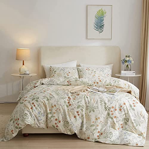 LifeTB Garden Style Floral Duvet Cover Twin Chic Floral Leaves Bedding Sets Cotton Flower Branch Comforter Cover Aesthetic White Floral Bedding Duvet Cover 1 Flower Duvet Cover 2 Pillowcases - color: A4# Fresh Floral, size: Twin(68"x86")