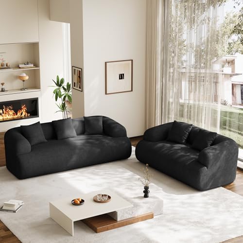Boneless Couch Set, 91" + 75'' Cloud Couch Set, Chenille Curved Sofa, Modern Compression Sofa for Living Room, Bedroom and Apartment, No Assembly Required, Black - color: Black, size: 91'' + 75''