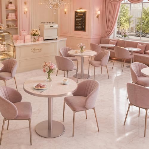 31.5'' Tulip Table, Round Dining Table with Glossy Sintered Stone Tabletop | Rose Gold Aluminum Alloy Edge & Pedestal, Small Bistro Table for Dining Room/Café/Small Spaces/Restaurant (Blush Onyx) - color: Blush Onyx (Rose Gold), size: Round