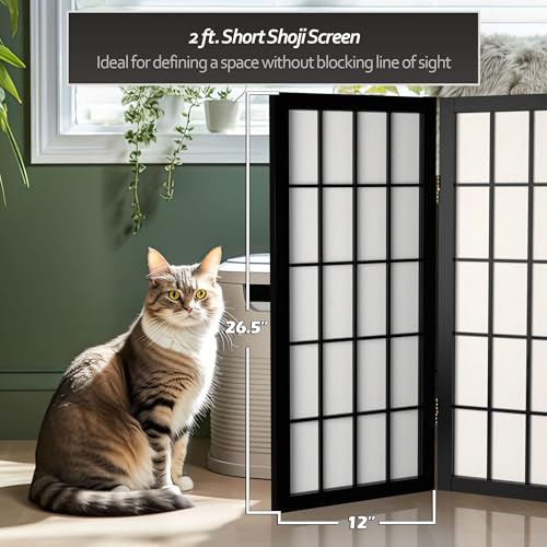2 ft. Short Desktop Window Pane Shoji Screen - Black - 3 Panels - color: Black, size: 3 Panel