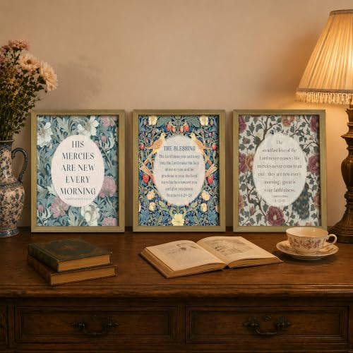 Christian Bible Verse Canvas Wall Art Set of 3, Floral Scripture Framed Poster Collection, Vintage Botanical Painting Print Picture Wall Decor for Bedroom Living Room Prayer Room Farmhouse Home 12x16 Inch - color: Bible Flowers, size: 16"L x 12"W