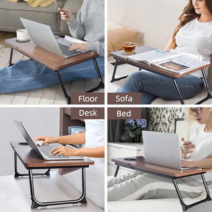 wishacc Lap Desk for Bed, Foldable Laptop Bed Tray Table with Independent Adjustable Tablet & Phone Stand, Portable Work from Couch Desk Tray with Mouse Area, Computer Laptop Holder for Recliner Sofa - size: Medium