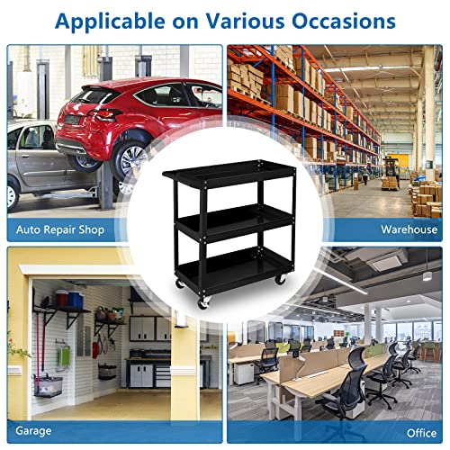 TUFFIOM 3 Tier Rolling Tool Cart, 330 Lbs Capacity, with Ergonomic Handle, Black - color: Black