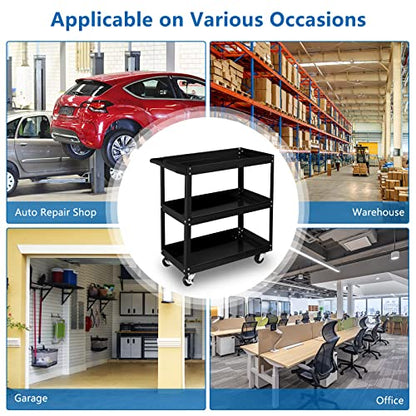 TUFFIOM 3 Tier Rolling Tool Cart, 330 Lbs Capacity, with Ergonomic Handle, Black - color: Black