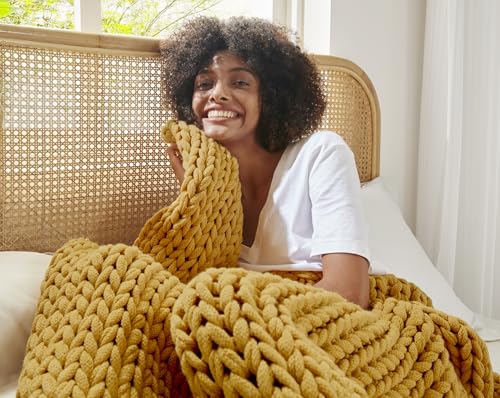 Madison Park Chunky Double Knit All Season Throw Blanket, 50 x 60, Yellow | Ultra Soft, Acrylic, Cozy Warmth for Sofa or Bed, Lightweight, Boho, OEKO-TEX Certified - color: Yellow